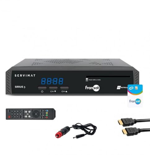Servimat Pack Récepteur TV Satellite HD + Carte Fransat PC6 + Câble HDMI + Câble 12V