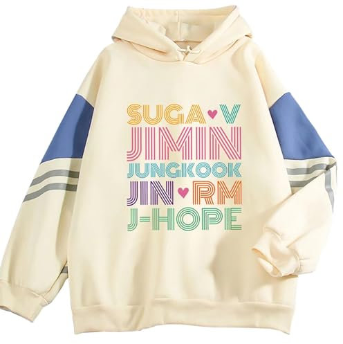 Dolpind Jungkook Suga Jimin V RM JHope Jin Hoodie Pullover Merch Merchandise Kleidung, Beige, M