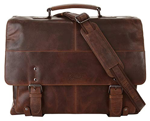 X-ZONE Aktentasche Echt Leder Herren | Business Tasche mit Laptopfach | Trolley-Aufsteckfunktion | Umhängetasche für Büro & Reise | 020083
