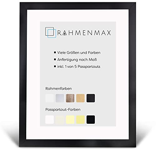 RahmenMax® Morena Bilderrahmen 70x100 cm mit Passepartout passend für Bild A1 59,4x84,1 cm/Maßanfertigung möglich/MDF Bilder Rahmen/Rahmenfarbe: Schwarz Matt, Passepartoutfarbe: Ultra Weiß