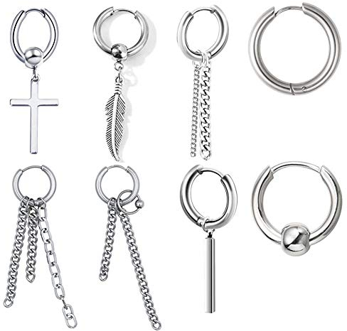 EVBEA 8 Stück Ohrringe für Damen Herren Teenager Kpop Tropfen Baumelnde Kreolen Lange Kette Kreuz Feder Ohrstecker Modisch Neuheit Weihnachten Geschenk Modeschmuck