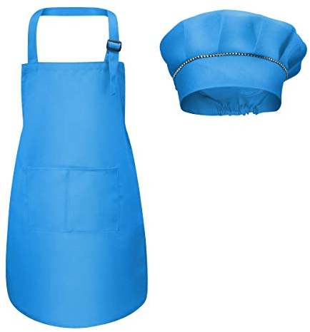 Delantal Gorro De Cocinero Para Niños, Delantal De Cocina Infantil Pintura 4-12 Años (Azul, L)