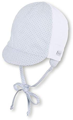 Sterntaler - Baby Jungen Schirmmütze zum Binden Sonnenhut mit LSF UV-Schutz 50+ und Ohrenschutz „Gemustert“, weiß – 1602005, Größe 47