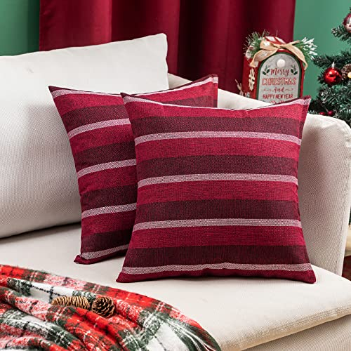 MIULEE Streifen Kissenbezüge Kissenhülle Leinenoptik Sofakissen Dekorative Kissenbezug Dekokissen Deko Couchkissen Bezug für Sofa Büro Couch Schlafzimmer Wohnzimmer 2er Set 50x50 cm Rot