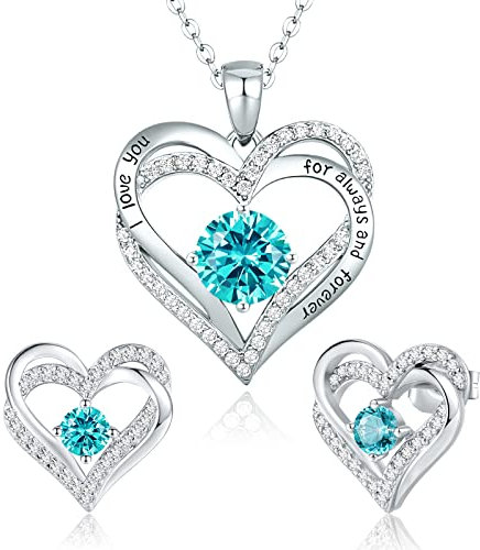 CDE Schmuckset Damen Muttertagsgeschenk 925 Sterling Silber Forever Love Herz Rosegold Geburtsstein Halskette und Ohrringe Set für Frauen Schmuck Geschenk Geburtstag Valentinstag Weihnachten