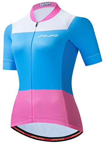 Damen Sommer Radtrikot Rennrad Shirt MTB Bike Jersey Top, Blau/Pink, Mittel