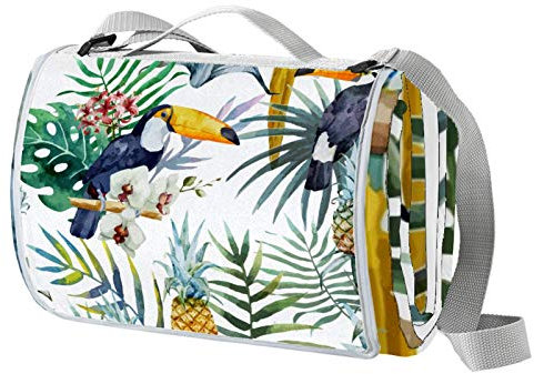 Picknickdecke Animal Tropical Stranddecke wasserdichte Sanddichte Picknickmatte Faltbar Campingdecke für Picknick Camping BBQ Strand Park Yoga Festival 150x145cm