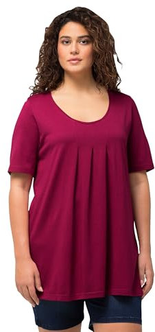 Ulla Popken Damen, Zierfalten, A-Linie, Rundhals, Halbarm, Modal T-Shirt, Magnolienrot, 42-44