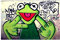 Guying Art Gemälde auf Leinwand Straße Graffiti Kunst Frosch Kermit Finger Poster und Drucke Wandkunst Bilder Wohnzimmer Dekor 40x70cm Rahmenlos