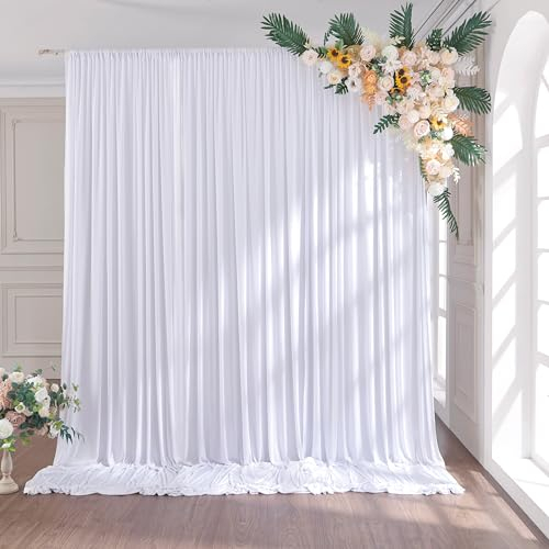 3×2,15m Blanc Rideau de Fond de Mariage, 2 Panneaux 1,5 m × 2,15m Anti - Rides Doux Soyeux Polyester Photo Toile de Fond décor Anniversaire Baby Party Nuptiale Douche Photographie