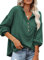 PLOKNRD Kapuzenpullover Damen Langarm Knöpfen Pullover mit Kordelzug Freizeit V-Ausschnitt Hooded Henley Sweatshirt Klassisch(Grün, 2XL)
