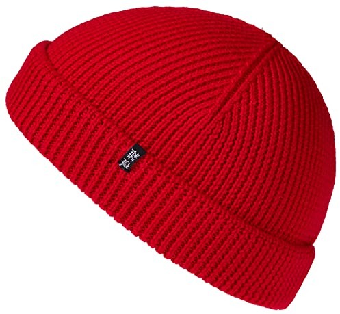 Enter the Complex® Fisherman Beanie, 100% Merino Wolle, Docker Mütze, Fischermütze, Seemannsmütze, Ribbstrick, Damen und Herren, Rot