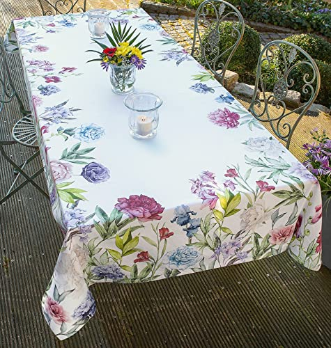 Dekoleidenschaft Tafeldecke Blumenwiese aus 100% Baumwolle, rechteckig, 140 x 240 cm, Tischtuch in weiß mit Buntem Blumen-Aufdruck