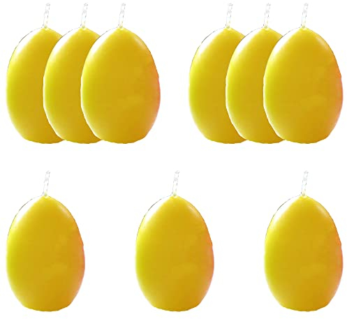 AUSWAHL Farbe + Menge - Eikerzen Dekoeier Kerze Osterei Eierkerzen farbig sortiert 4,5 x 6,5 cm - hier: 9 Stück [gelb]