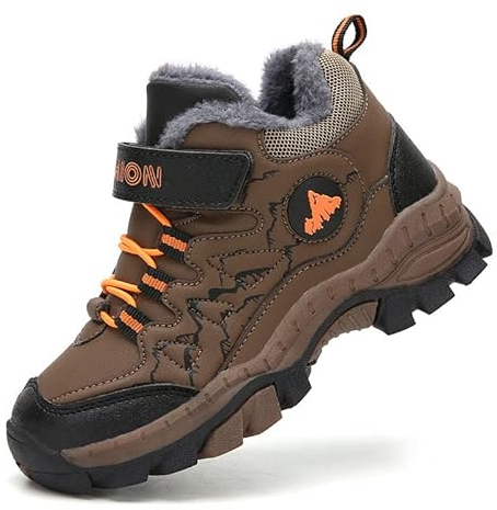 Foryo Scarpe invernali per bambini, da trekking, per bambini, calde, imbottite, in cotone, 30-40 EU, marrone, 33 EU Stretta