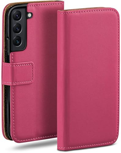 moex Book Case für Samsung Galaxy S22 Handyhülle mit Kartenfach, Hülle klappbar 360 Grad Schutzhülle, Klapphülle Flip Case Cover, PU Leder Handytasche Lederhülle, Pink