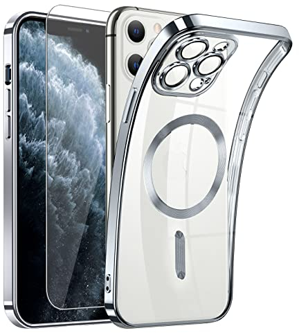 DOSNTO Magnetic Clear for iPhone 11 Pro Max Case with MagSafe [Original iPhone Exterior] [Integrated Camera Cover] Silicone Cover Slim Thin [Non-Yellowing] Anti-Fingerprint Scratch Wireless Charging