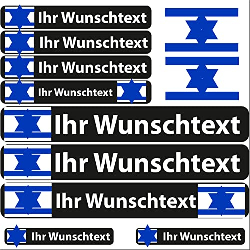 INDIGOS UG Fahrrad Aufkleber Israel - 13 Fahnenaufkleber glatt - Sticker selbst gestalten - Fahrrad - Auto - Motorrad - Namensaufkleber wasserfest personalisiert - Wunschtext