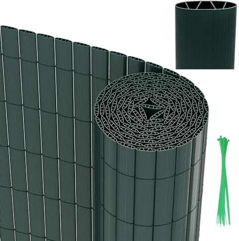 Herrselsam PVC Sichtschutzmatte, Balkon Sichtschutz, W-Rippenverstärkungen Sichtschutzzaun mit Kabelbindern, Windschutz Wasserdicht für Garten Balkon Swimming Pools, 80x400 cm, Grün