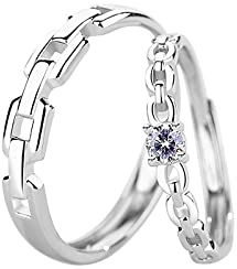 KSKAN Anelli Argento 925,S925 Argento Regolabile Coppia Anello Amore Catena Coppia Anelli Abbinati Argento Sterling Anelli Aperti Coppia Anelli Regalo Commemorativi Anelli Nuziali Anelli Promessa
