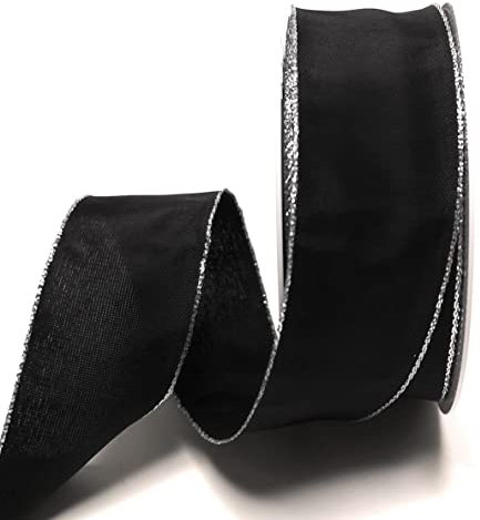 s.dekoda Schleifenband 25m x 40mm Schwarz - Silber Drahtband Trauerband Dekoband [5121]
