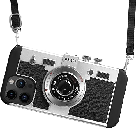 UnnFiko Emily in Paris Phone Case for iPhone 7/8 / SE2 / SE3, Cute Camera Design, 3D Vintage Camera Cover Phone Case with Long Lanyard Compatible with iPhone 7/8 / SE2 / SE3 (Black)