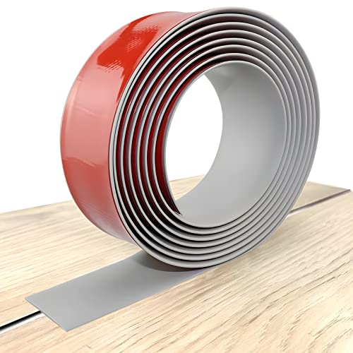 Bekeify Autoadesivo Striscia di Transizione del Pavimento Strisce di Copertura Porta Striscia di Soglia Laminata PVC Striscia di Giunzione Dello Spazio del Pavimento Piatto Grigio 5 X 300 CM