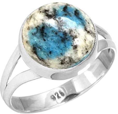 Jeweloporium Multicolor K2 Blau – Azurit in Quarz-Silberring, Größe 54 (17,2), 925er Sterlingsilberring für Damen, echter klobiger runder Edelstein-Boho-Schmuck