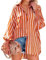 MINTLIMIT Women's Smocked Cuffed Striped Button Down Shirt Long Sleeve Oversize Blouse Tops for Women 2024 Orange