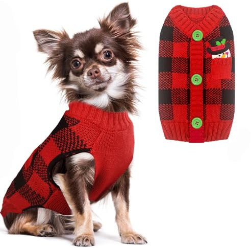 ABRRLO Weihnachten Hund Pullover Dog Sweater Hundepullover Haustier Hundepulli Warm Welpe Kleine Mittel Hunde (L, Rot-schwarzes Karo)