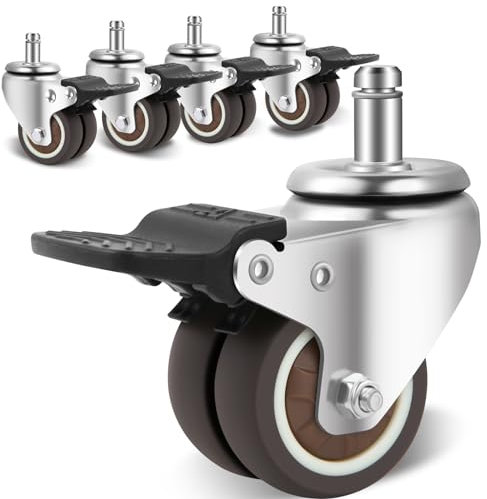 W B D WEIBIDA Office Chair Wheels with Brake Set of 5 Rubber Replacement Caster for Chair Wheels 2 Inch Heavy Duty Universal Wheel for Work, Desk and Gaming Chair Safe for All Floors