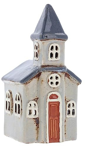 Shudehill Giftware Village Pottery 330990 Teelichthalter, klein, Kirche, Hellgrau/Dunkelgrau