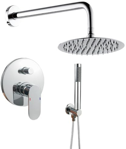 SOLVEX Set De Ducha Sistema de Ducha Empotrado,Set Ducha Conjunto de Ducha Completo con Mezclador Ducha de Lluvia y Ducha,Alcachofa de Ducha 20cmx20 cm,Cuerpo de Latón,SP-90111