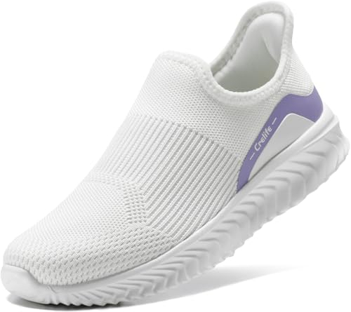 STQ Damen Slip on Sneakers Komfort Turnschuhe Sportschuhe ohne Schnürung Bequem flege Schuhe Weiß 37 EU