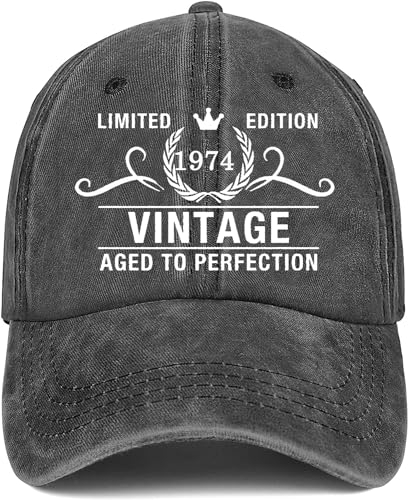 Siteshy Baseballkappe zum 50. Geburtstag für Männer und Frauen, Vintage 1974, gewaschen, Used-Look, Geschenkidee, Retro, bestickte Hüte, 1974 - Schwarz, Einheitsgr��e
