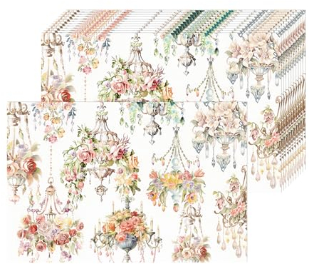 Tarklanda Blume Papier Platzsets 50 Stück Hochzeit Platzsets Kronleuchter Rosen Einweg Tischsets aus Papier 28x40 cm Rose Papier Tischsets Frühlings Dekorative für Hochzeit Jahrestag Urlaub Party