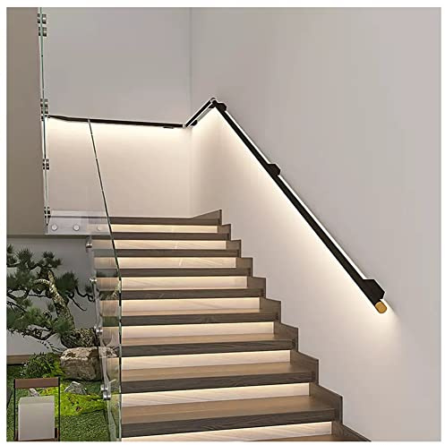 exproyzk Handlauf Mit LED-Lichtleiste, Wandmontierter Treppenhandlauf, Aluminium-Treppenhandlauf, Korridor Wandlampen (Farbe : Schwarz, Größe : 39.3/1m)