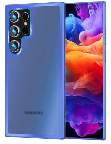 NALIA Matte Hybrid Schutzhülle kompatibel mit Samsung Galaxy S24 Ultra Hülle, Semi-Transparente Stoßfeste Harte Rückseite & Silikon Aufprall-Schutzrahmen, Frosted Anti-Schock Cover, Farbe:Hell Blau