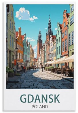 Vintage-Reiseposter Danzig, Polen, Landschaft, 20 x 30 cm, Leinwand, Wandkunst, Poster für Wohnzimmer, Dekoration, Gemälde für Heimdekoration