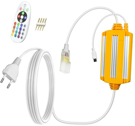 ALITOVE Bluetooth Controller nur für RGB-Wechselnde LED-Streifen, AC 220V–230V Netzteil-Adapter mit IR-Fernbedienung für Neon LED Strip, Kompatibel mit B0CD298PY7 B0CD29DWS5 (Kein Neon-Licht)