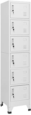 Homgoday Armoire multifonctionnelle avec barre pour vêtements avec serrure, armoire de rangement en acier avec 6 compartiments, gris, 38 x 40 x 180 cm