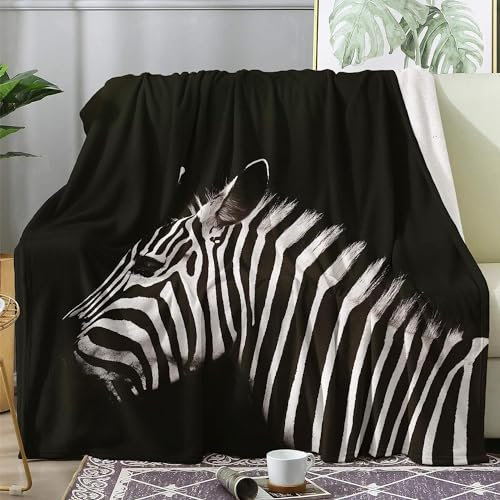 Buohwiwe Plaid Coperta Pile Zebra Plaid Pile Animale Nero 3D Coperte Flanella Zebra 100x140 cm Singolo per Letto e Divano Blanket Peluche Morbida e Calda m3137