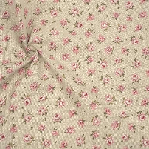 Stoffkontor Dekostoff Stoff Bedruckt Landhaus Röschen - Meterware, Farbe Natur - zum Nähen von Tischwäsche, Kissen, Vorhängen, Dekoartikeln UVM.