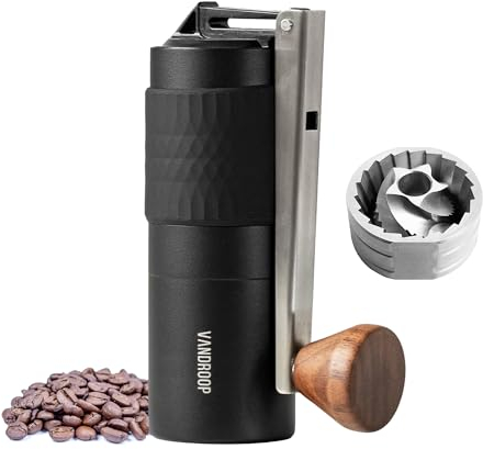 Vandroop Kaffeemühle manuell, faltbarer Griff, Kaffeemühle Hand mit präziser Mahlgradeinstellung, Espressomühle mit konischem Mahlwerk aus Edelstahl, Fassungsvermögen 25g - perfekt für Reise