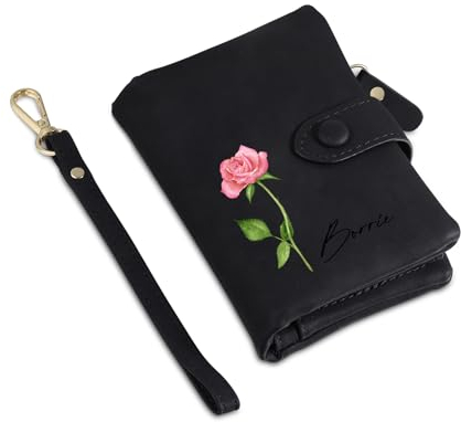 Geldbörse Damen Leder Personalisierte Geschenk für Frauen: Portemonnaie Damen mit Namen und Geburtsblume Mama Geschenk Muttertag Mutter Geschenk Freundin Geburtstag