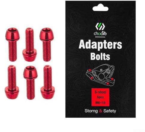Colorful Disc Brake Caliper Fixing Bolts, 6pcs, M6*18mm, MTB Bike Screws (Red)