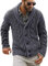 Runcati Mens Cardigan Chunky Knitted Jacket Long Sleeve Cable Knit Cardigan Casual Shawl Collar Buttoned Knitwear Overcoat Winter Outerwear, Grey, L