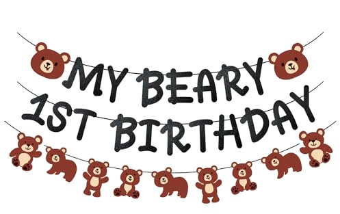 My Beary 1st Birthday Banner - Teddy Bear Themed 1st Birthday Decorations for Baby Shower Backdrop