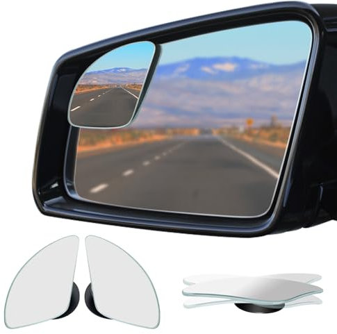 Ampper Fächerförmiger Toter-Winkel-Spiegel, rahmenlos, HD-Glas, konvex, weitwinklig, aufklebender Toter-Winkel-Spiegel, Rückspiegel für PKW, SUV und LKW (groß, 2er-Pack)