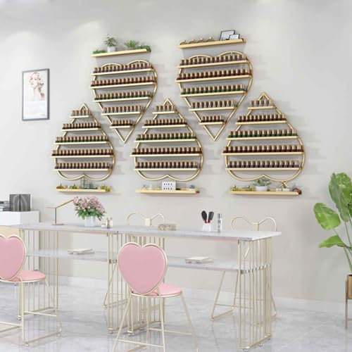 Nail Polish Organizers and Storage for Nail Tech 5 Tiers Heart-Shaped Cosmetic Display Case Hanging Nail Polish Shelf Floating Wall Mount Hold Up To 500 Bottles(Color:Gold,Size:10-piece set)